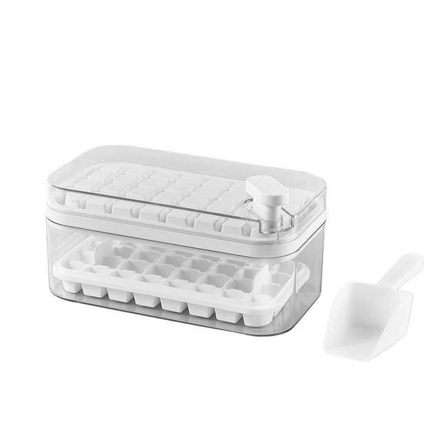 UDIYO 1 Set Ice Cube Tray Single/Double Layer Multiple Grids Press Button  Design Silicone Ice Mold Tray Storage Box with Shovel Kitchen Tool 