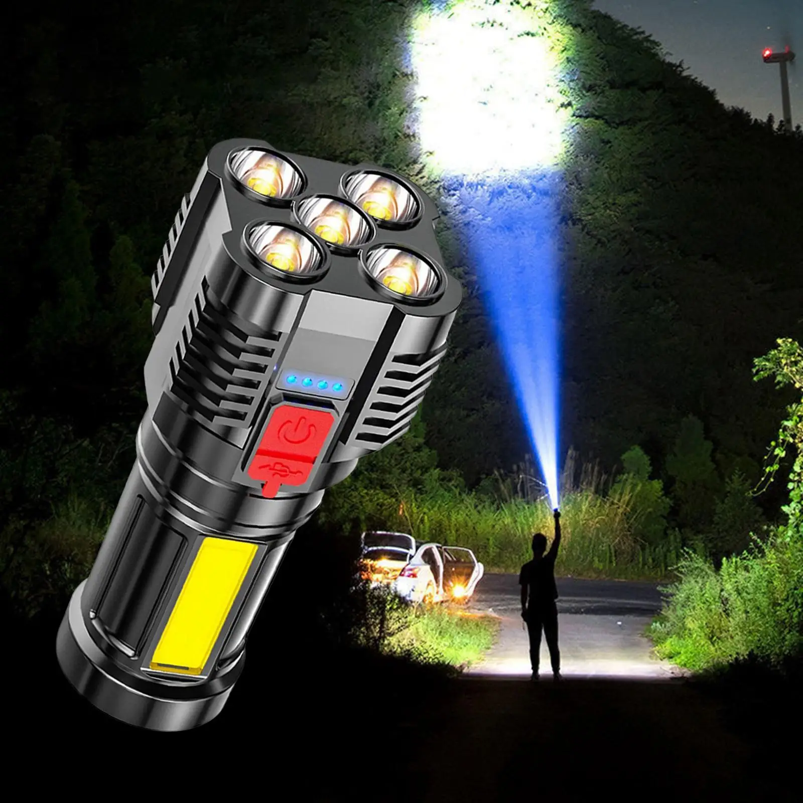 Handheld Spotlight Hand Torch Super Bright USB Rechargeable IPX4 Waterproof for Indoor, Walking, Emergency, Outdoor, Hiking,