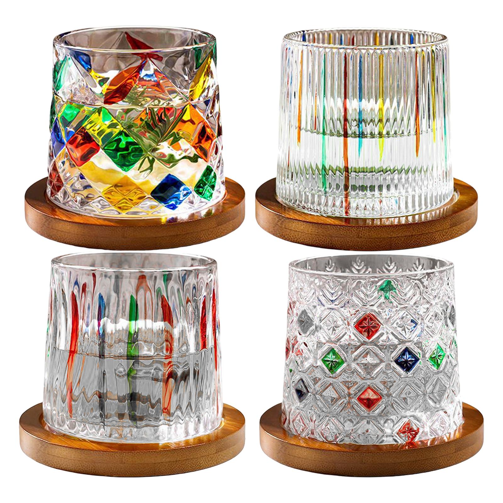 Hand Painted Crystal Cocktail Glass Cup Stemless Drinkware Thick Weighted Bottom for Bourbon Rum