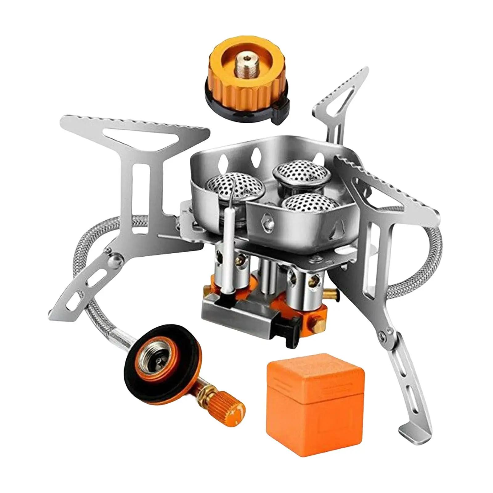Folded Camping Gas Stove Split Burner with Fuel Canister Adapter Piezo Ignition Cookware Furnace Camp Stove for Picnic Propane