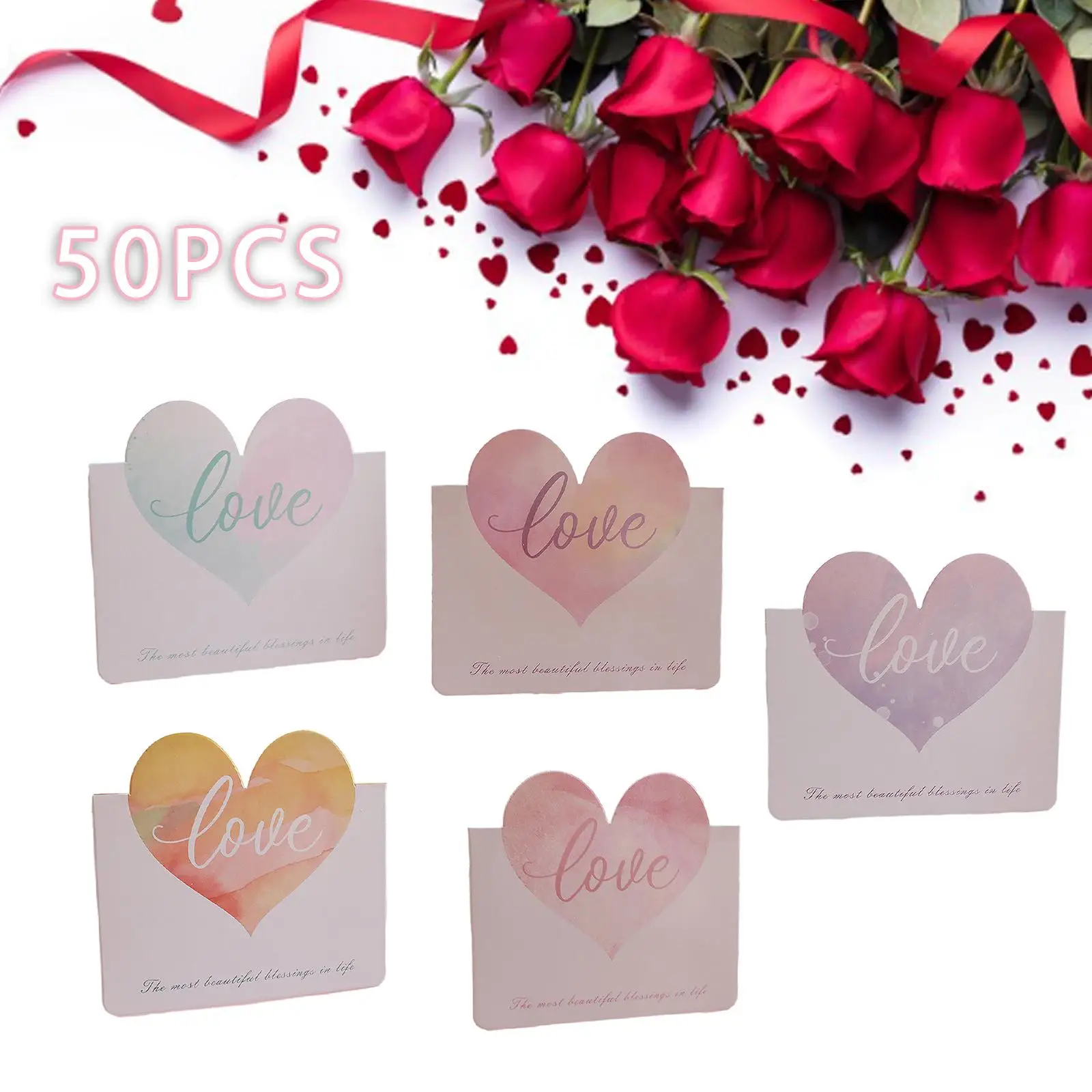 50x Valentines Day Cards Gift Card Message Cards Flower Card for Thanksgiving Flower Shop Party Favors Supplies Anniversary
