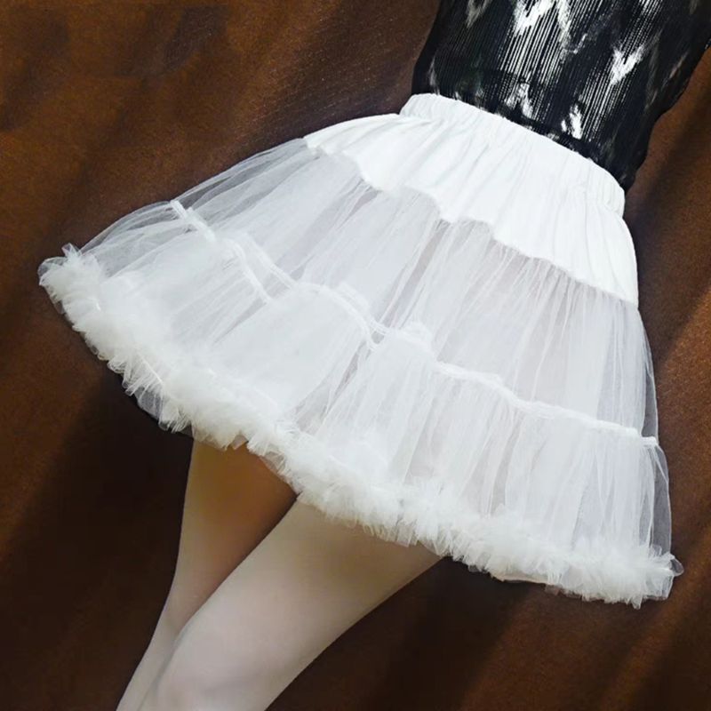 Title 4, Women Girls Ruffled Short Petticoat Solid White...