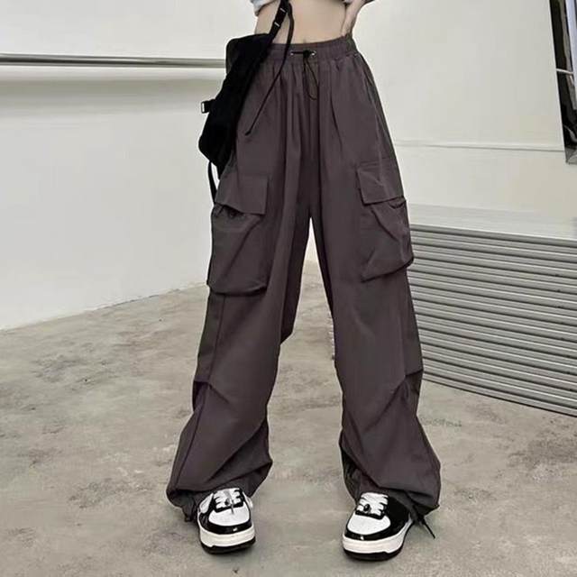 allshope Women Loose Cargo Pants Casual Solid Color Elastic Waist