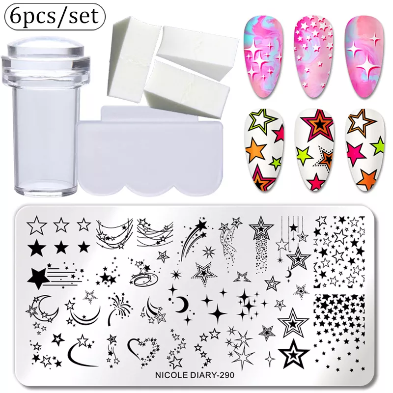 S8479e51b593b44158ee5673e973535aar NICOLE DIARY 6pcs Nail Stamping Plate Winter Snowflake Print with Stamping Plate Stamper Scraper Sponge Stencil Tool Nail Kits