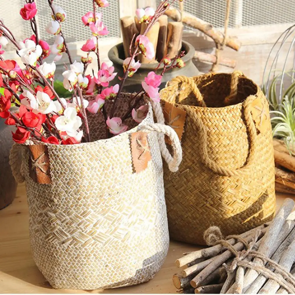 Natural Handwoven Bag Tote Shopping Picnic Basket Laundry Organizer 