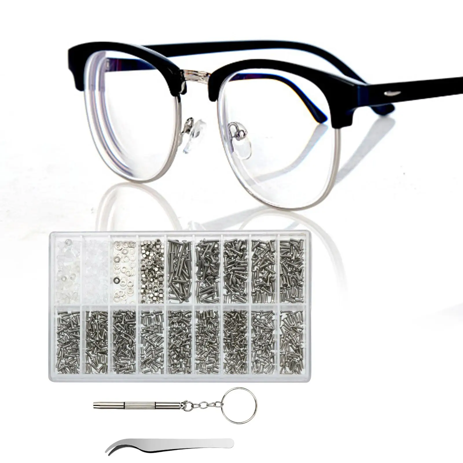 Complete Eyeglass Repair Kits Nose Pads with 1200 Tiny Screws Nuts Eye Glasses Repairing Kit for Clock Spectacles Repair Tool