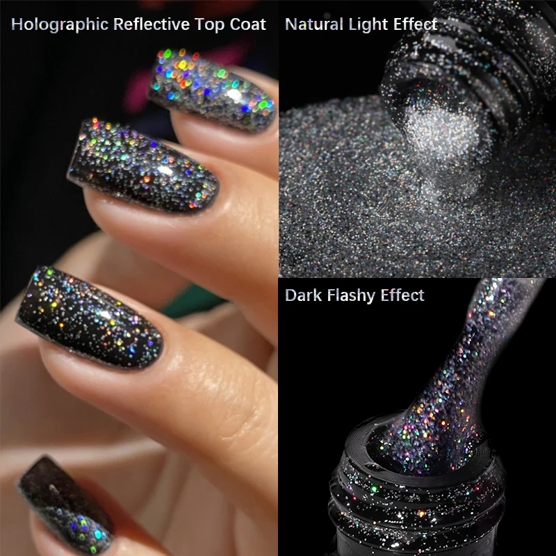 Best of MSHARE Reflective Glitter Top Coat Semi Permanent Gel Nail Polish Holographic Glitter Sparkling Finish No Wipe Soak Off 10ML Reviews & Tips