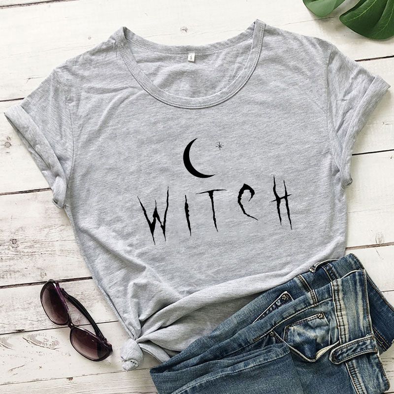 Title 3, Hexe Sterne Mond Druck Frauen T Shirt Kurzarm O...