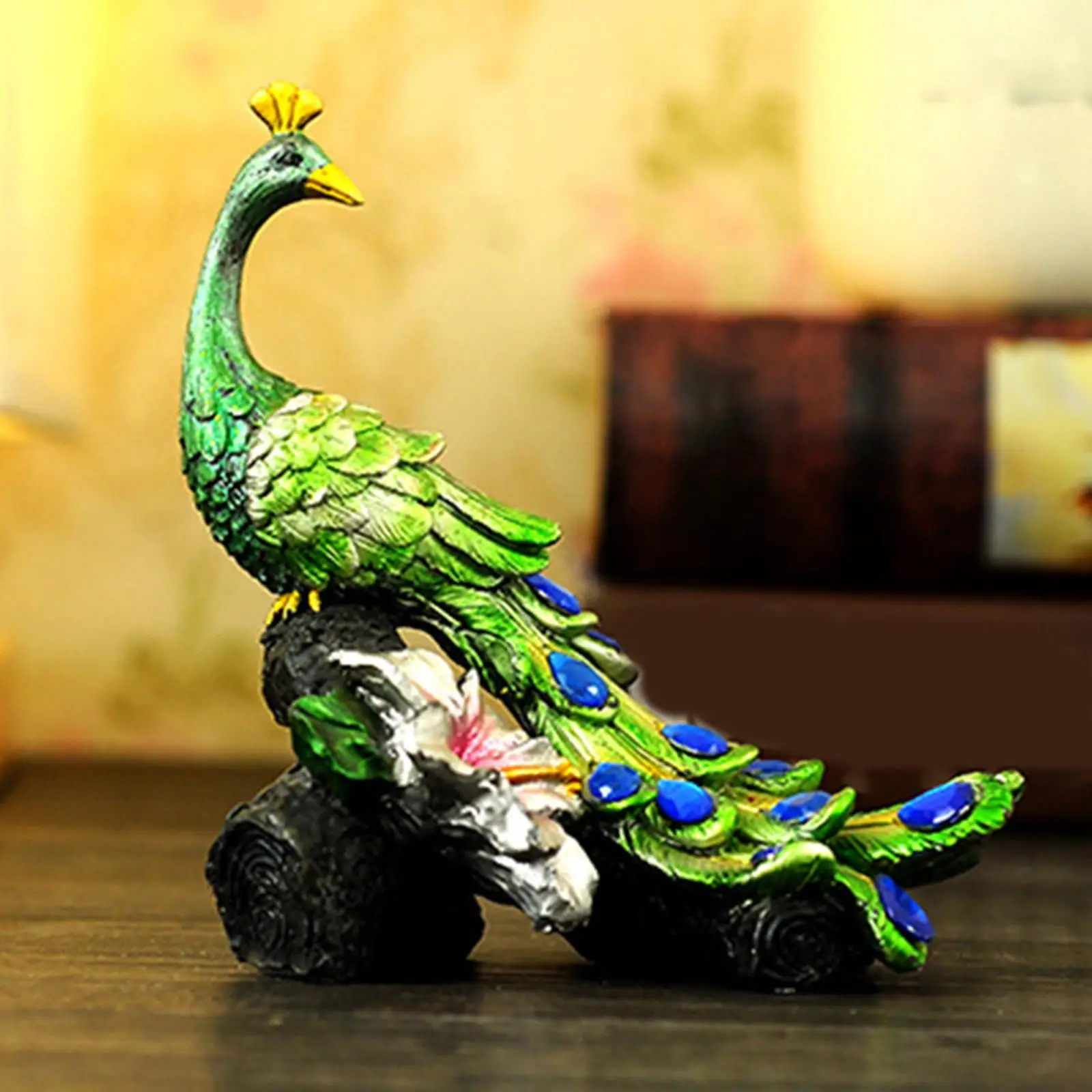 Peacock Statue Decorative Peacock Standing on Stump Figurine  Sculptures for  Desktop Decorations