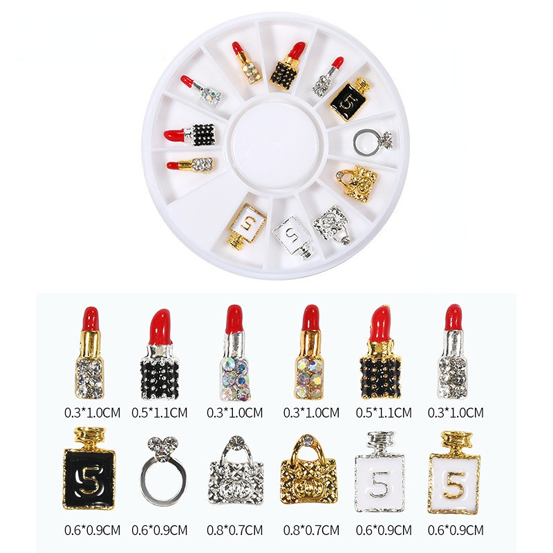 Best of 12Pcs Alloy Nail Charms Handbag Lipstick Nail Charms Gold 3D Crystal Gems Luxury Jewelry Charms Rhinestones For Nails DIY Art Reviews & Tips