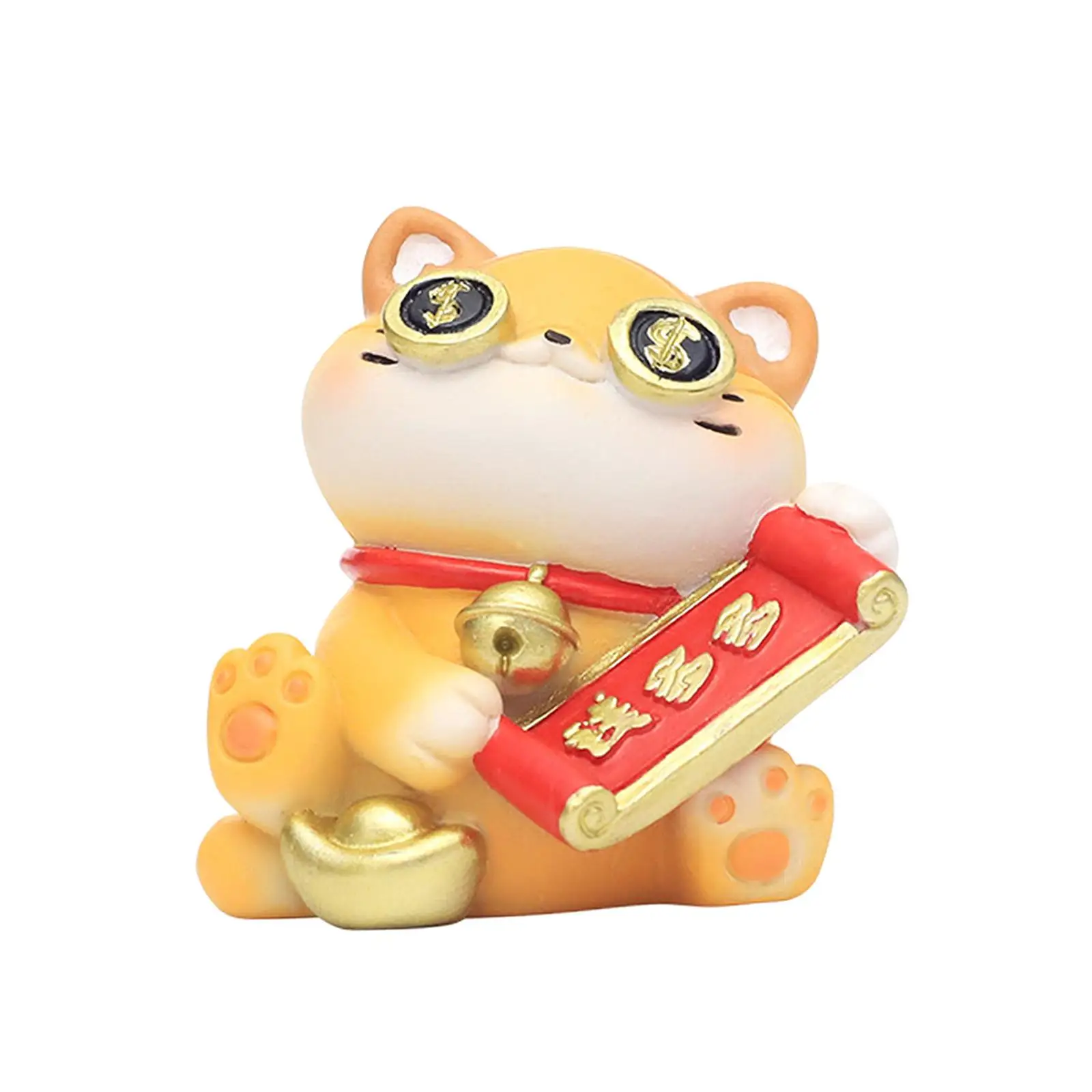 Lucky Cat Figurine Miniature Figurine Tabletop Ornament Animal Sculpture for Desk Living Room Fireplace Office New Year Gift
