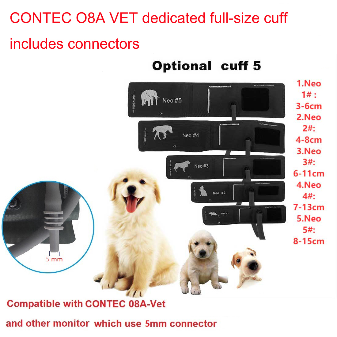 Best of Vet Use Cuff Animals Cuff CONTEC08A Veterinary Blood Pressure Monitor Cuff 5 Types Mouse / Cat / Dog / Horse / Elephant With Connector Reviews & Tips