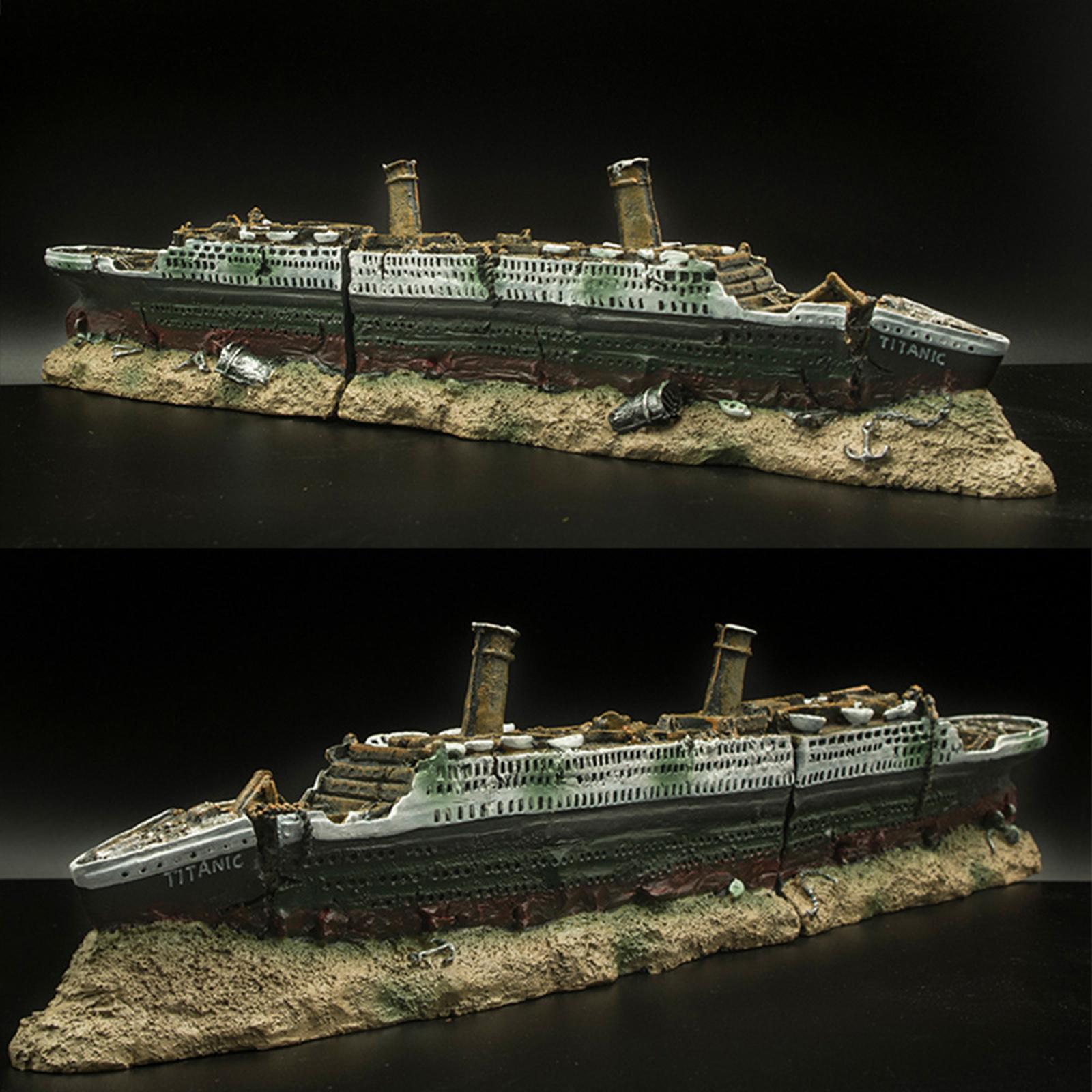Resin Aquarium Titanic Shipwreck Aquarium Fish Tank Titanic Shipwreck Boat Ship Ornament Landscape Decorations 38x6x9cm