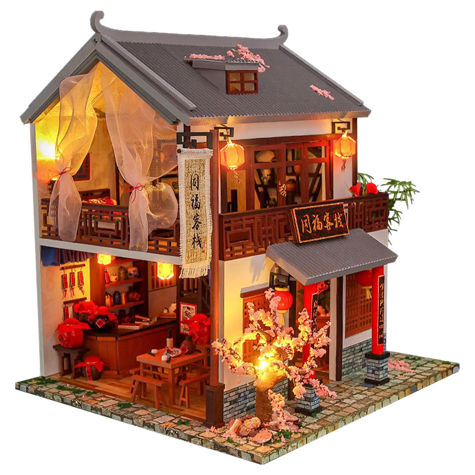Kids Toys Dollhouse Kit with Furniture Assemble Wooden Miniature Doll House Diy Dollhouse Puzzle Toys for Children