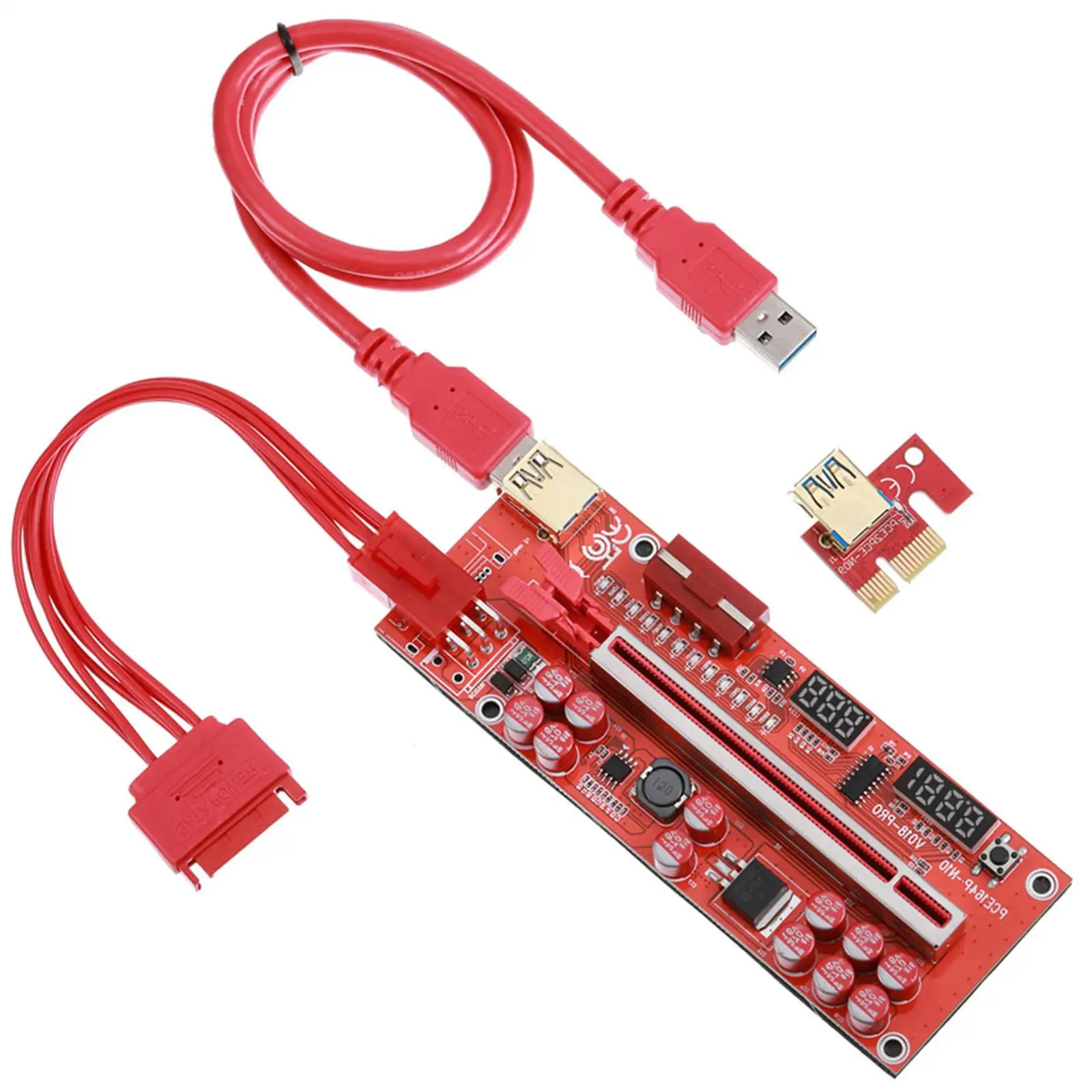 Pci-E Riser Card 6Pin SATA Power Cable 12 Solid Capacitors 60cm USB Extension Cable PCIe 1x to 16x Extender for Video Card