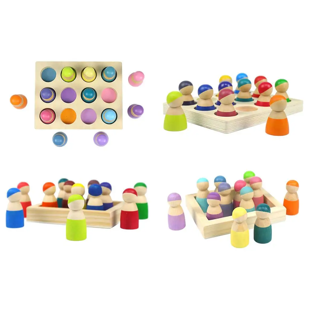 Stacking Toy Wooden Figurine Miniature Toy Preschool Wood Pretend Play Toy