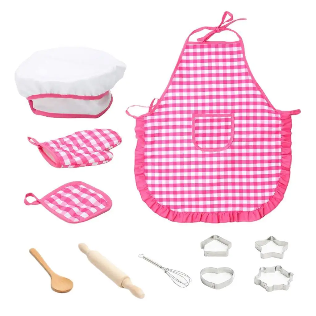 Kids Kitchen Cosplay Game Cooking Utensils Accessories W/ Apron & Chef Hat