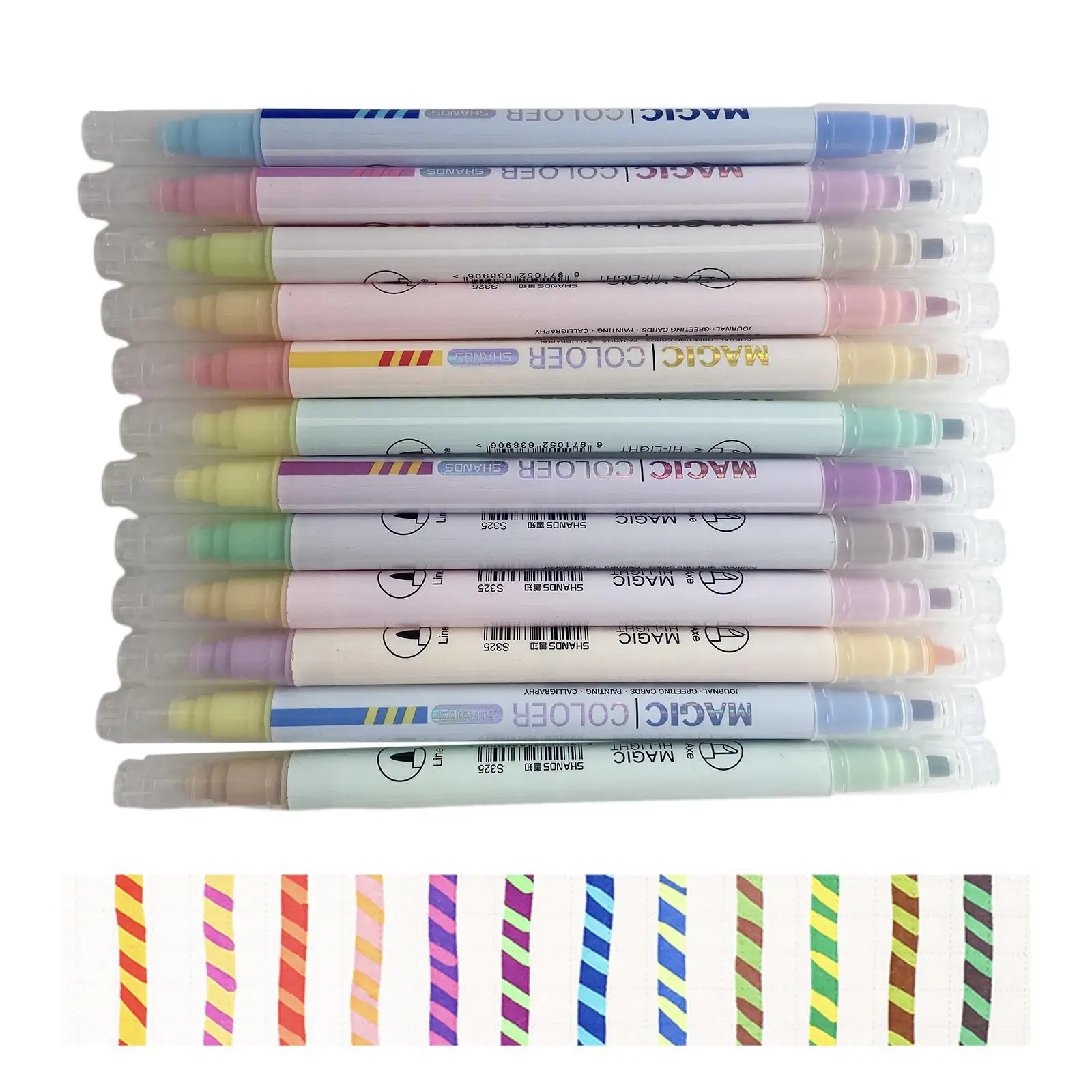 12x Marker Pens Highlighter Pen Portable Office Supplies Double Tip for Drawing Art Project Diaries Journaling Calendar Doodling