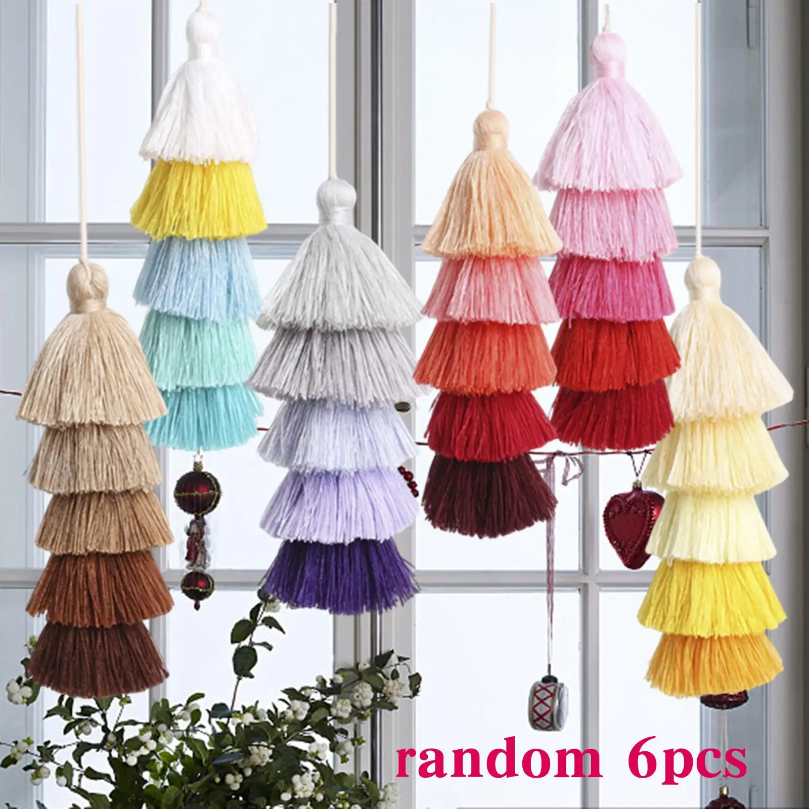 6 Pieces Colorful Bohemian Pompom Tassel Key Chain Key Ring Pendant Bookmarks Girls Decor Fringe for Jewelry Making Accessory