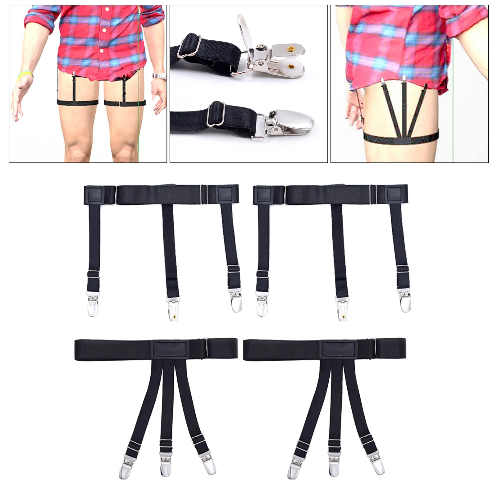 2 Stays Leg Garter Style Shirt  Adjustable Elastic Shirts Garters with Non- Clips  Business Men