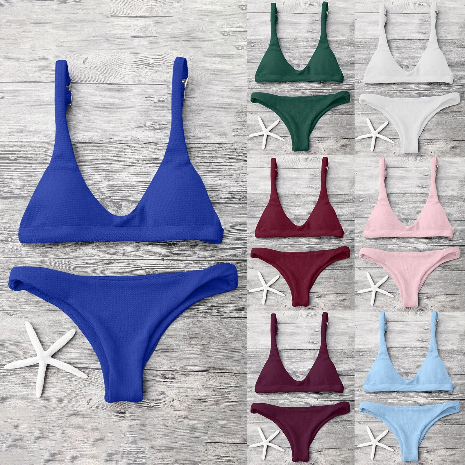 2022 Bikini Set For Women Sexy Swimsuit Brazilian Two Piece Bathing Swimwear Summer Push Up Solid Color Beachwear Suit For Mujer bikini set for beach