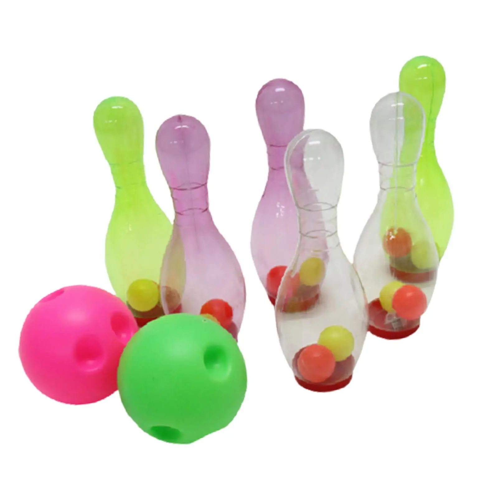 LED Bowling Set Light up Motor Skills Includes 6 Bowling Pins and 2 Ball for Family Activity Birthday Gifts Child Lawn Games