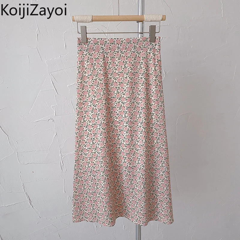Koijizayoi Women Floral Midi Skirt 2022 Spring Summer New Korean Slim High Waist A-line Skirts Chic Bottom Faldas Dropshipping black maxi skirt