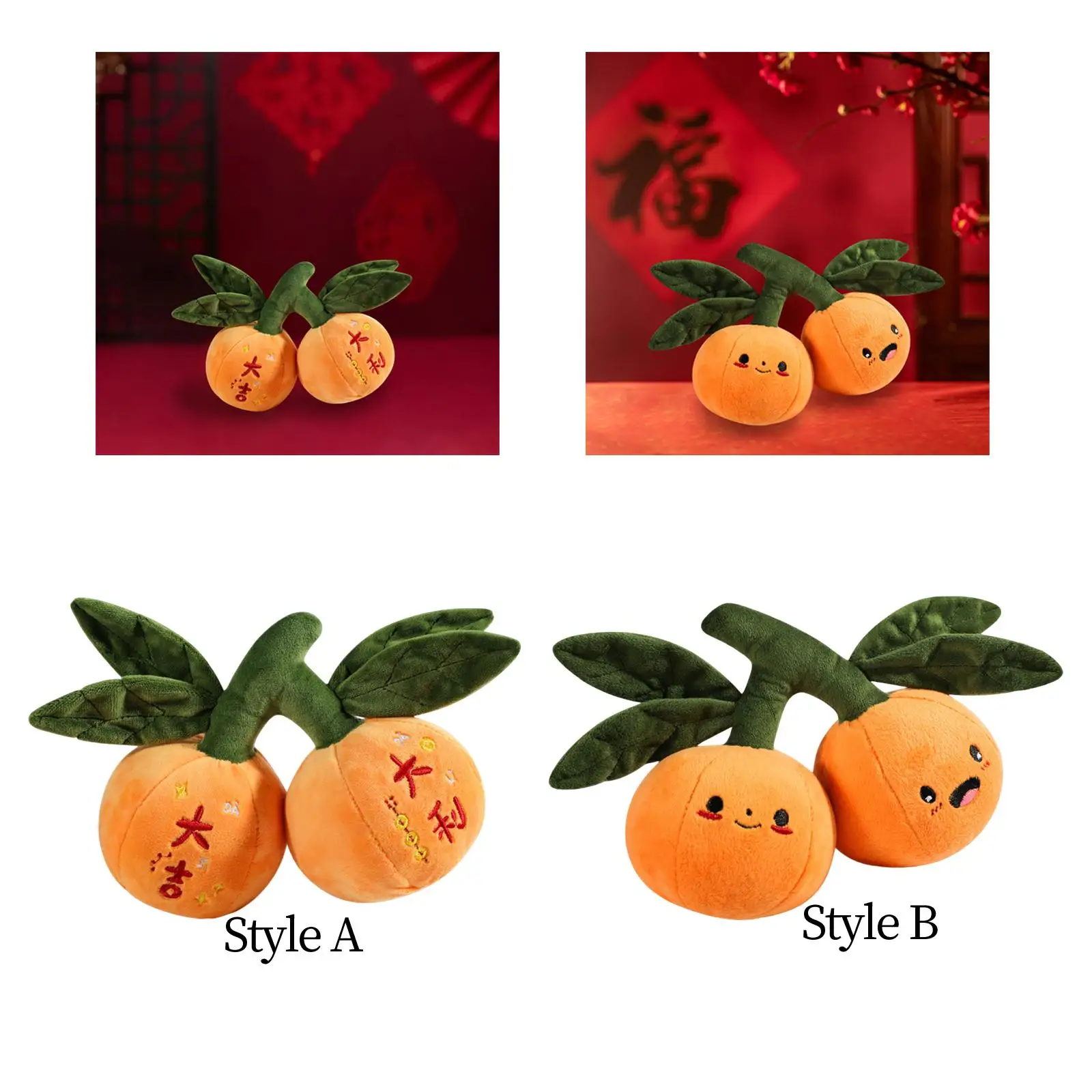 Stuffed Tangerine Toys Gifts Pretend Play Game for Car Bedroom Decorative