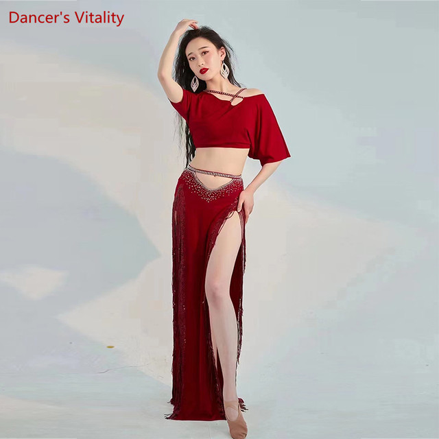 Costume de danse du ventre pour femme, ensemble de vêtements de  phtalperformance du ventre, haut à demi-manches, jupe longue, tenue de danse  financière, 2 pièces - AliExpress