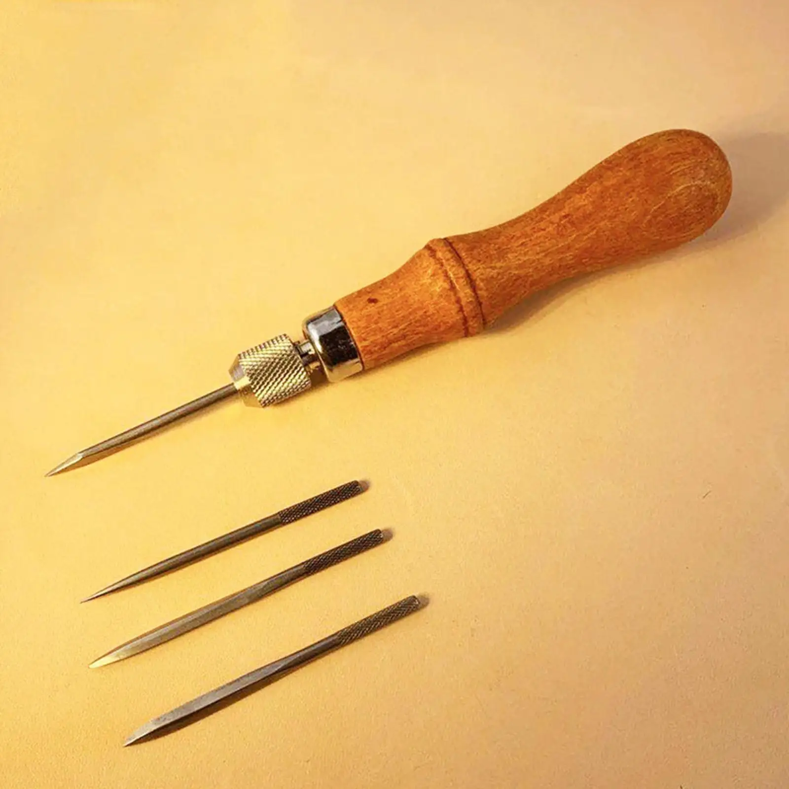 Professional Awl Tool Handmade Repairing Leathercraft Wood Handle Stitching Supplies Stitcher DIY Needle Sewing