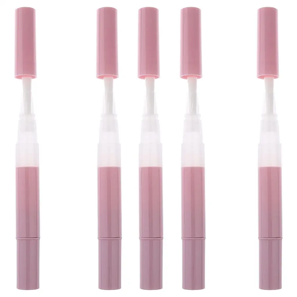 5Pcs 3ml   Cuticle Oil Container Empty Twist Pen With Brush Pink