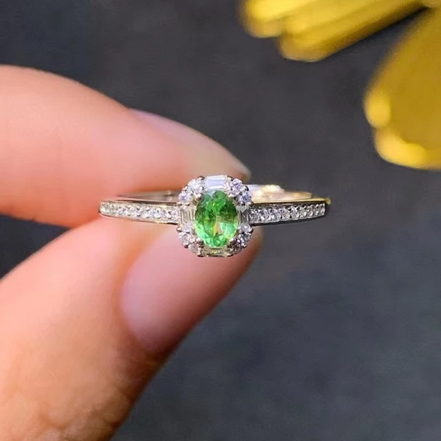 Green Tsavorite and Diamond Ring in 18k White Gold (0.91ct. Center)