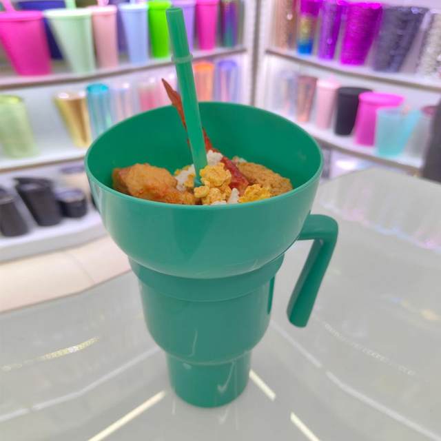 Wharick Snack and Drink Cup, Cup Bowl Combo with Straw, Stadium Tumbler,  Tumbler Popcorn Cup for Adults, Kids, Home, Travel 