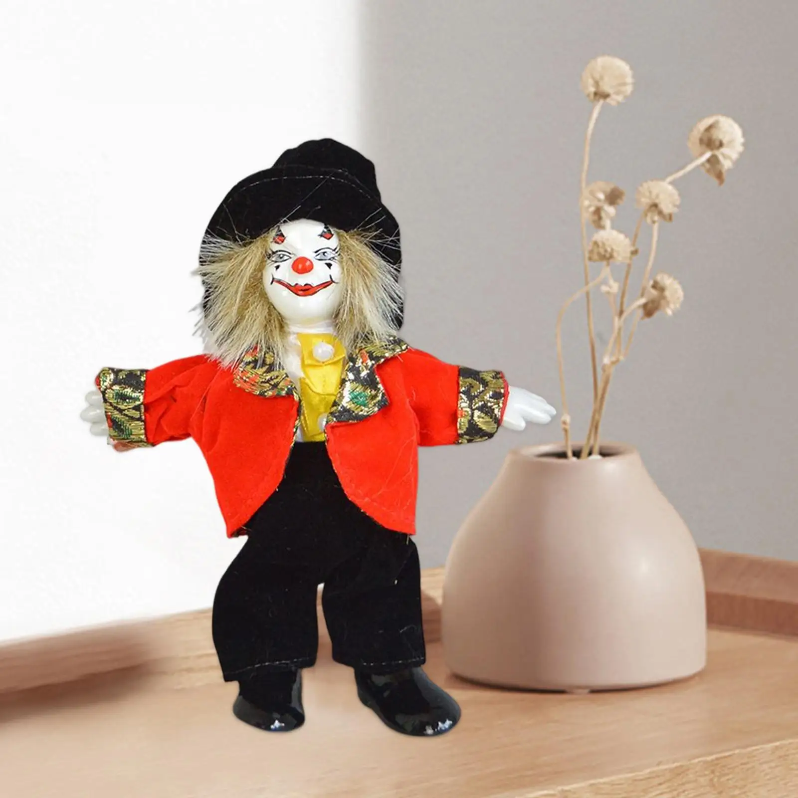 18cm Tall Clown Doll Figure Figurine Toy Table Desk Decor Movable for Desktop Bedroom Holiday Carnival Birthday Gifts
