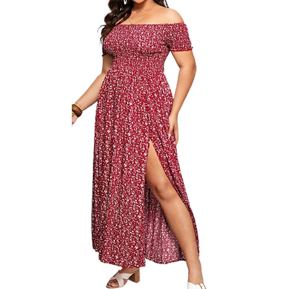 estilo Bohemia longa, costura fina, fora do ombro, plus size