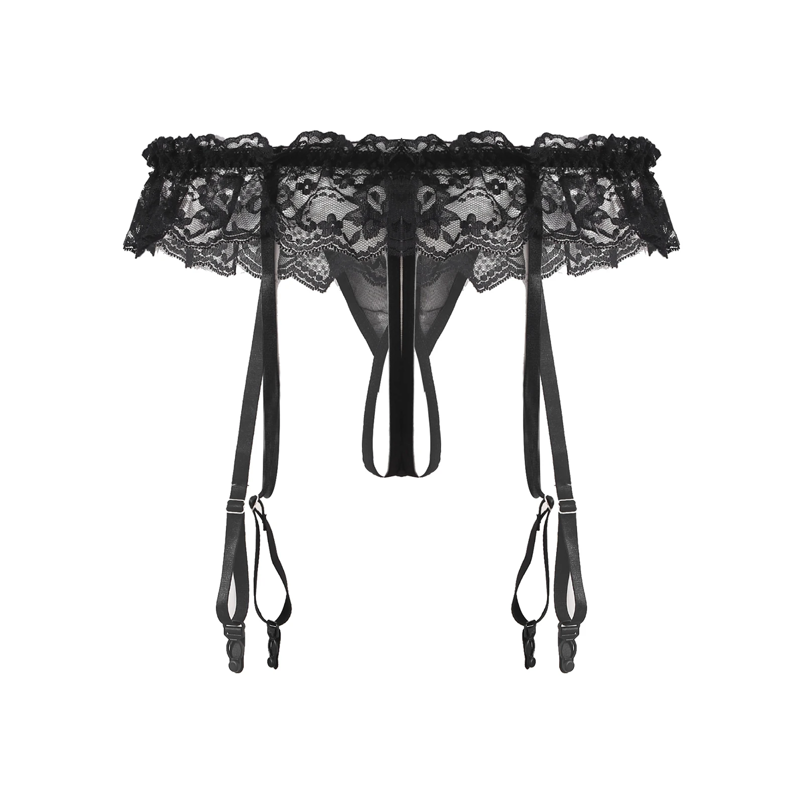 Lnxia Mens Sissy Lace Trim Underpants Mesh Underwear Transparent Jockstrap G-String Lingerie with Garter