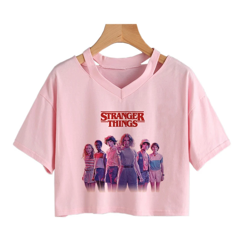 Stranger Things T Shirt Women Upside Down Tshirt Eleven Female Graphic Grunge T-shirt Femme Tee Shirts Funny Crop Top Clothing sport t shirt