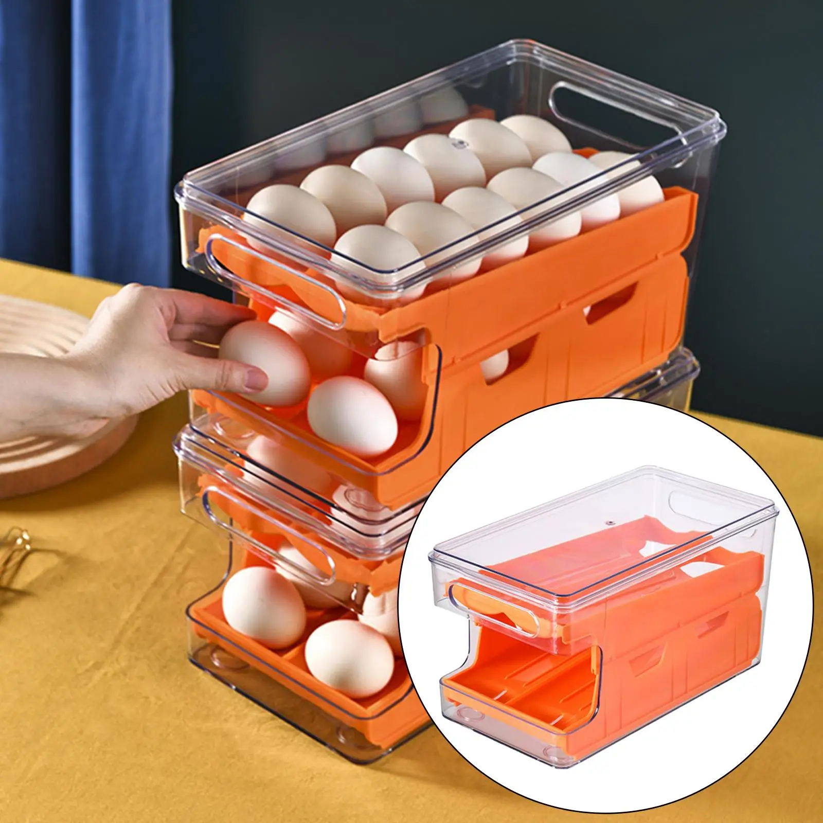 Egg Storage Box Auto Rolling Down Double Track Organizer for Refrigerator