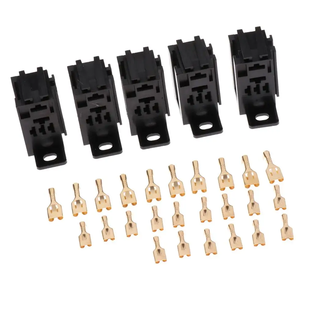 5 Sets Automotive Relay Socket Micro 60AMP 5-Pins with 25 pieces Copper Terminals