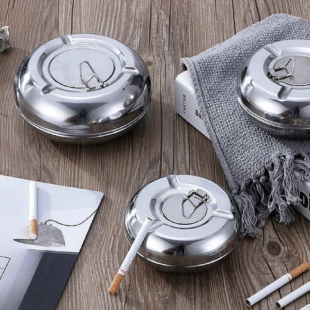 Stainless Steel Ashtray with Lid Detachable Outdoor Cigarettes