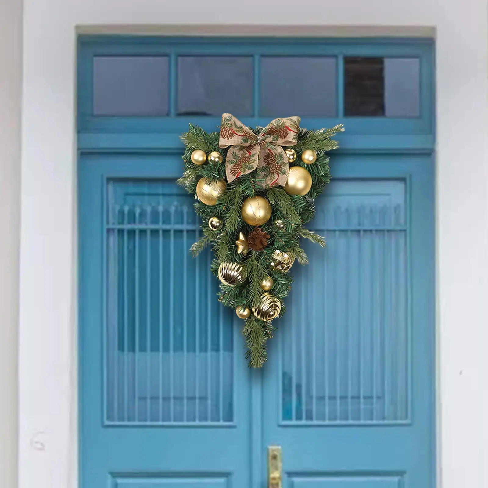 Winter Christmas Teardrop Swag Wall Hanging Door Wreath Door Swag Garland for Festival Farmhouse Home Decoration