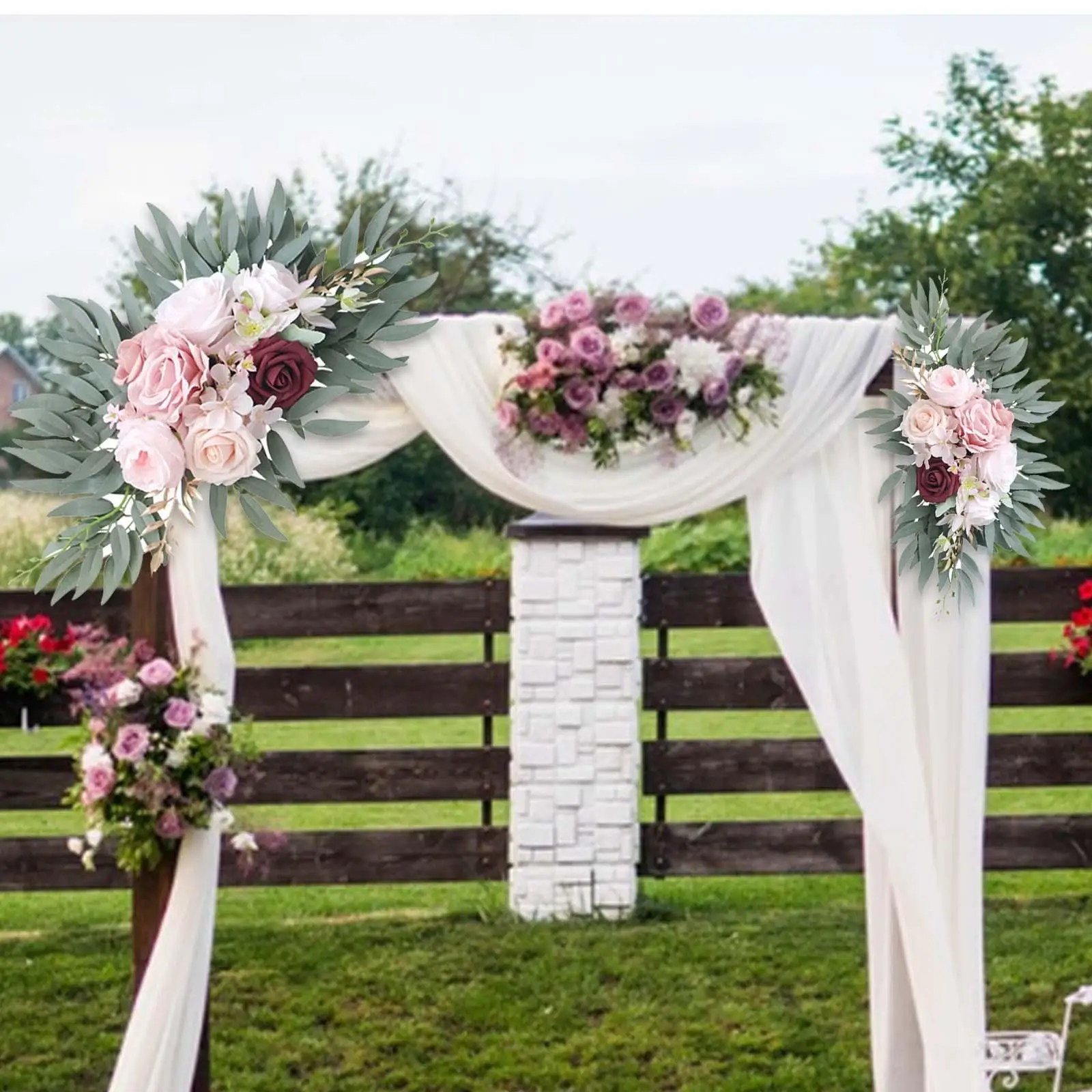 2Pcs Artificial Floral Swag Rustic Wedding Arch Flower Swag Artificial Flower Arch Decor for Reception Wedding Chair Table