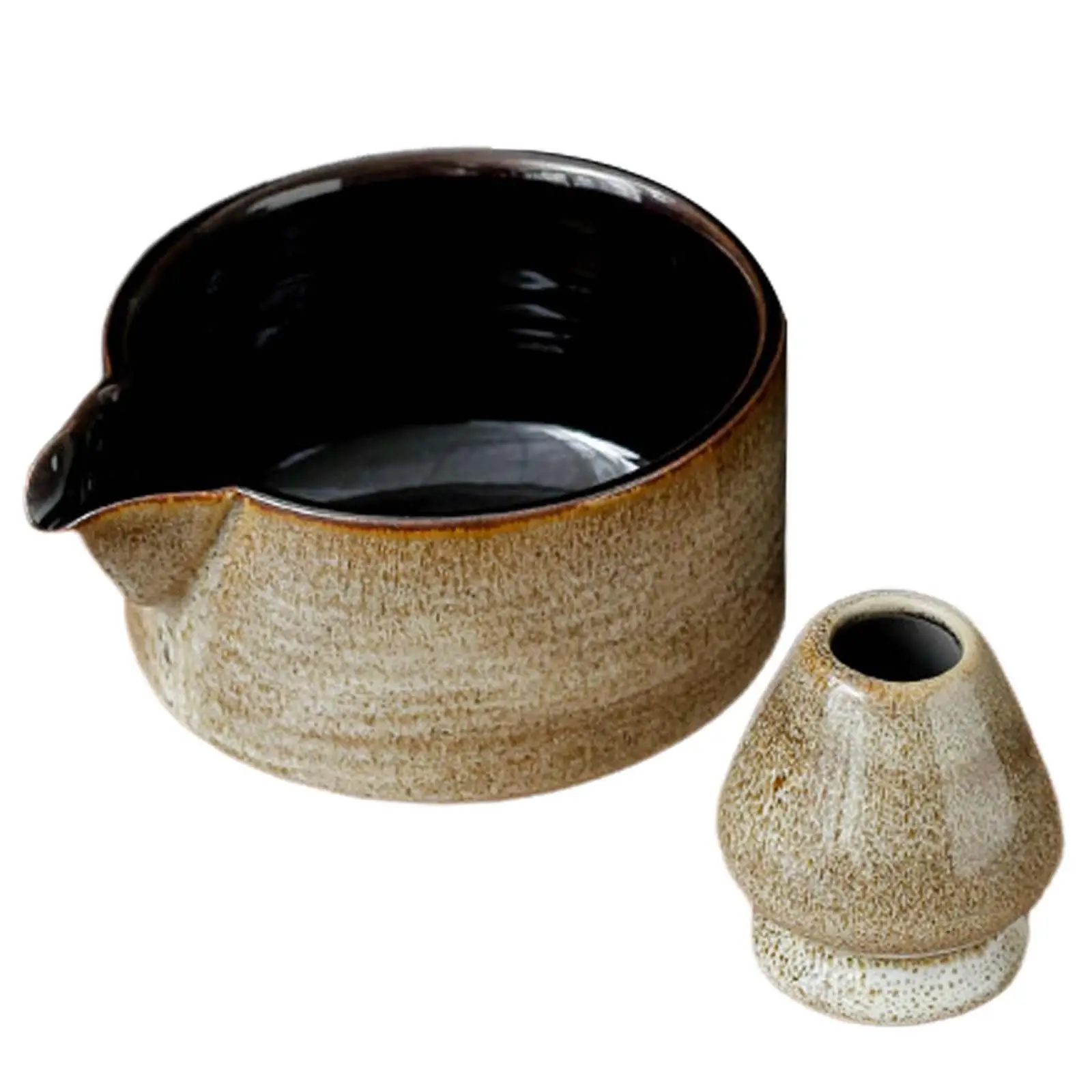 2Pcs Ceramic Matcha Bowl and Whisk Holder Whisk Tea Bowl for Beverage Japanese Matcha Preparation Matcha Family Beginner