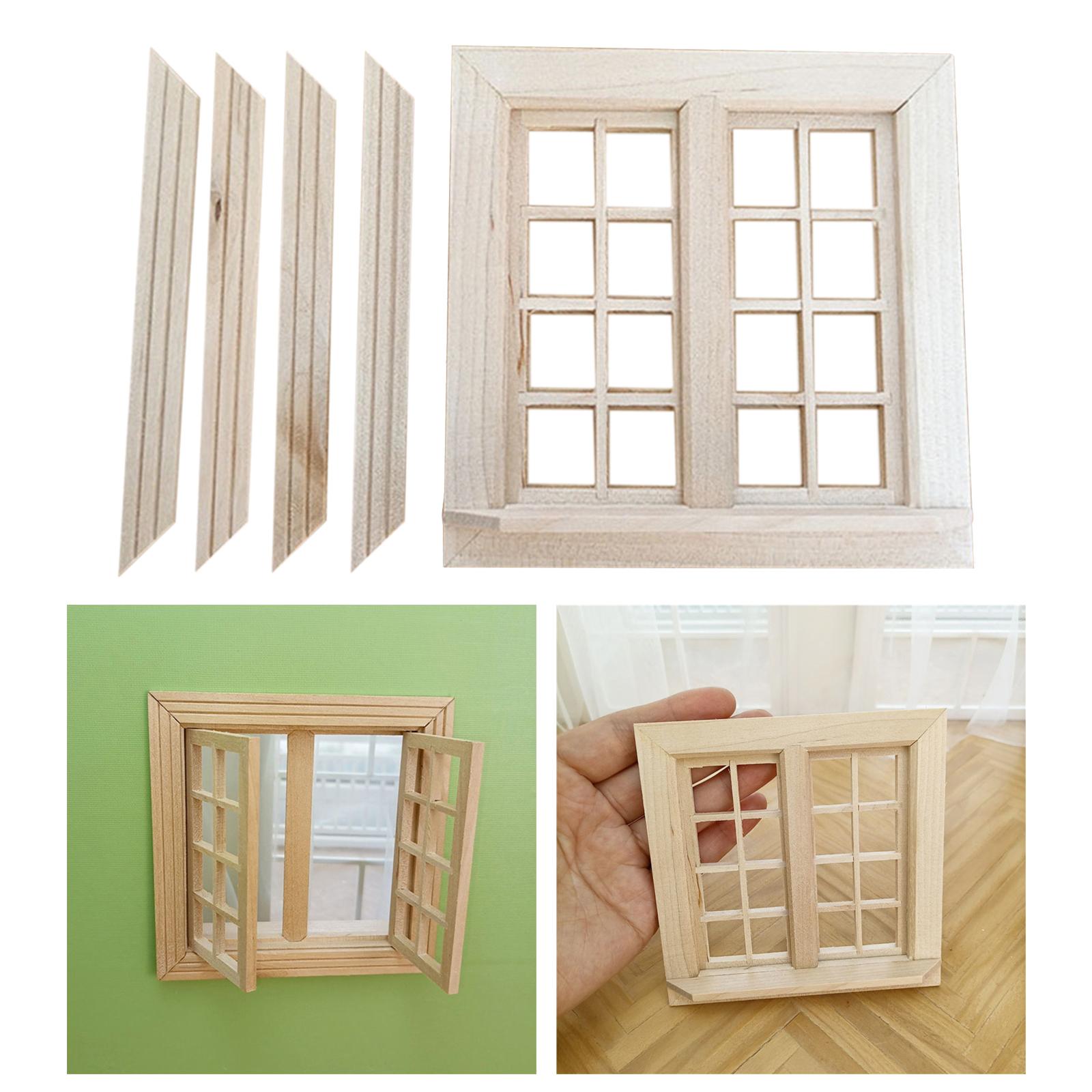 Wooden Dollhouse Miniature Window Decoration Kids Toys 16 Panel for Bedroom