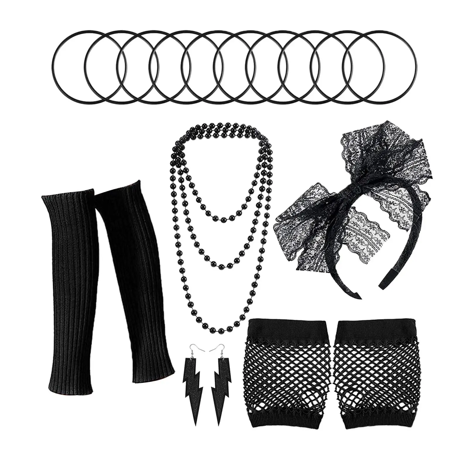 Women Costume Outfit Accessories Set Beads Necklace Outfit Bracelet Gloves for Party Halloween Stage Performance Bar Decoration