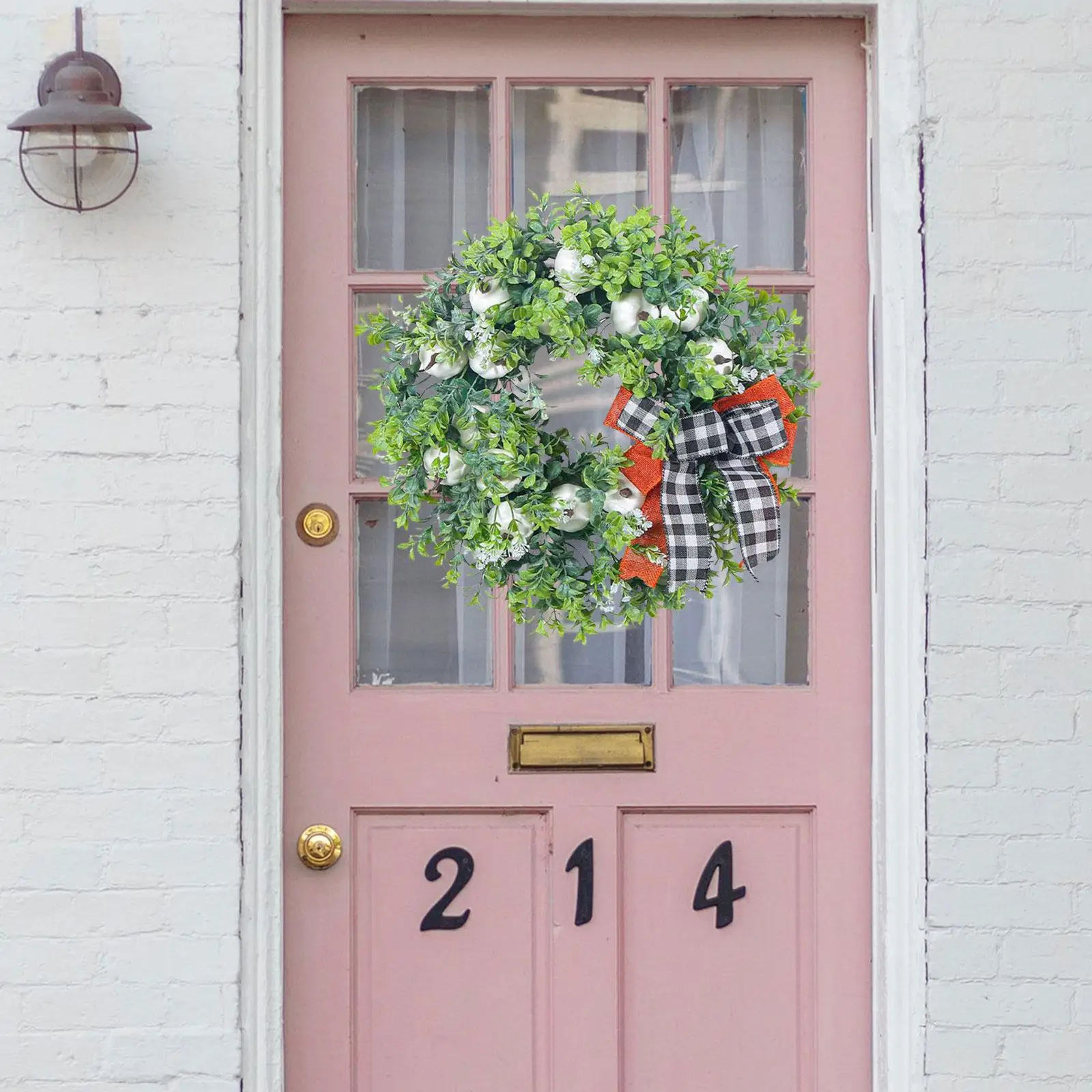 Eucalyptus Pumpkin Wreath Front Door Wreath Outside 16in Wall Hanging Artificial Wreaths for Balcony Indoor Outdoor Home Wedding