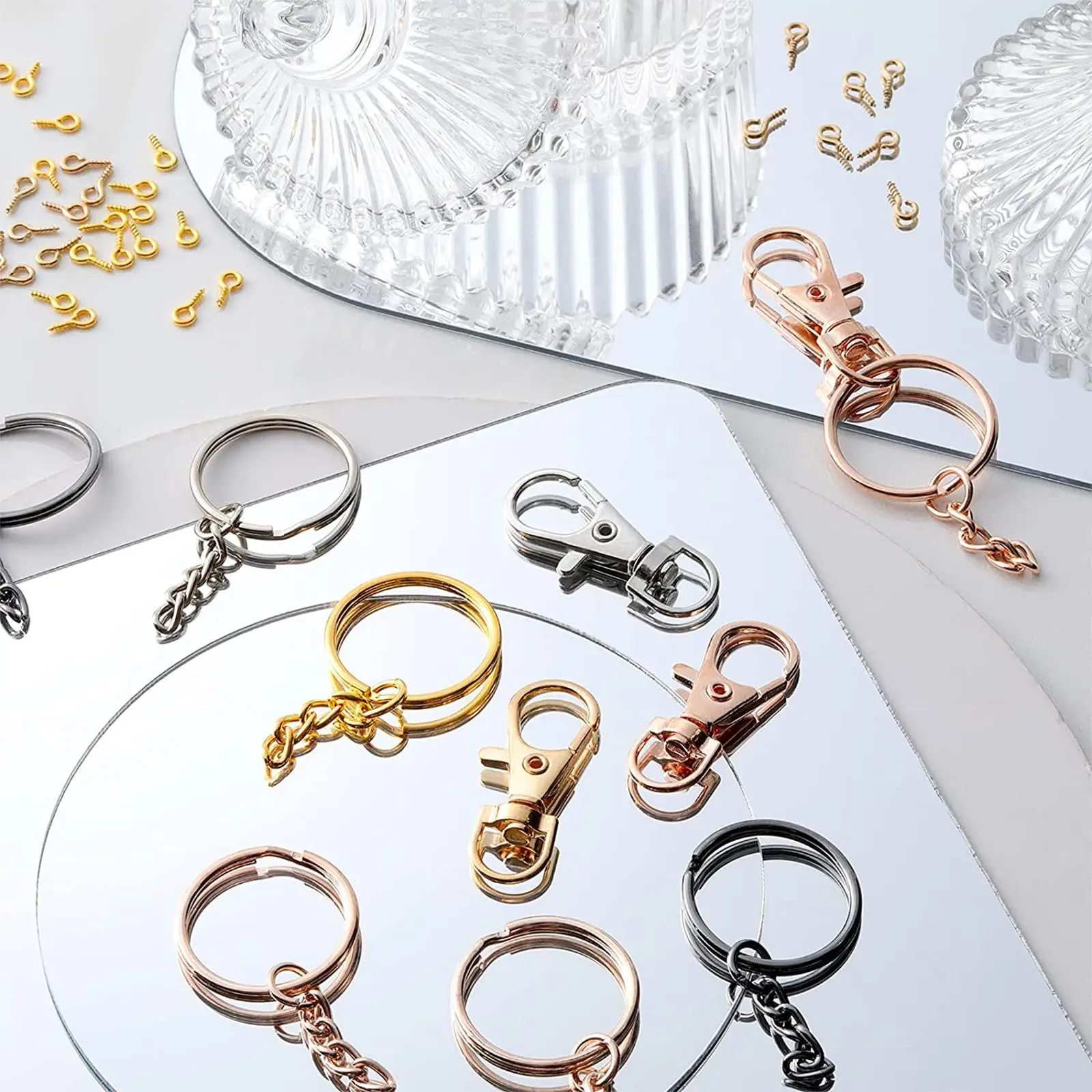 350x Keychain Rings Open Jump Rings with Chain Lobster Clasp Swivel Snap Hooks Keys Lanyard for Accessories Pendants