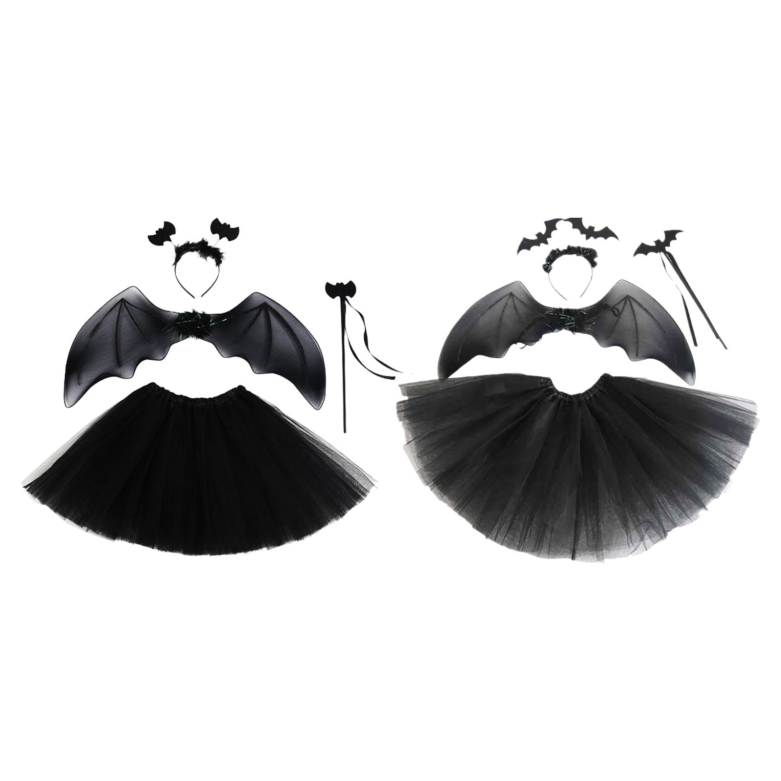 Halloween Bat Costumes Set Hair Band Outfits Hair Hoop Clothes Fancy Dress with Wand for Women Adult Girls Nightclub Masquerade