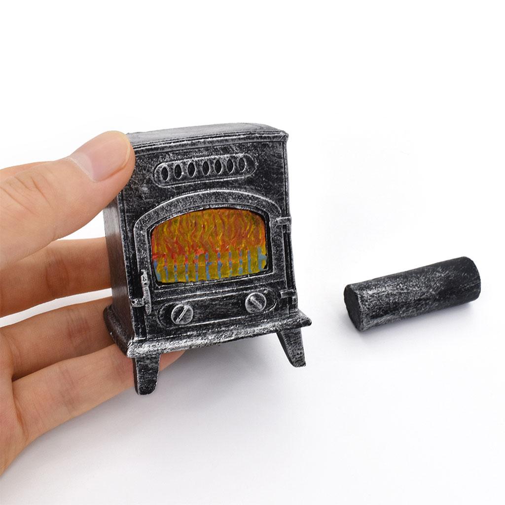 1/12 Miniature Fireplace Model Toys Electric LED Flame Simulation Vintage Doll House Resin Living Room Freestanding Ornaments