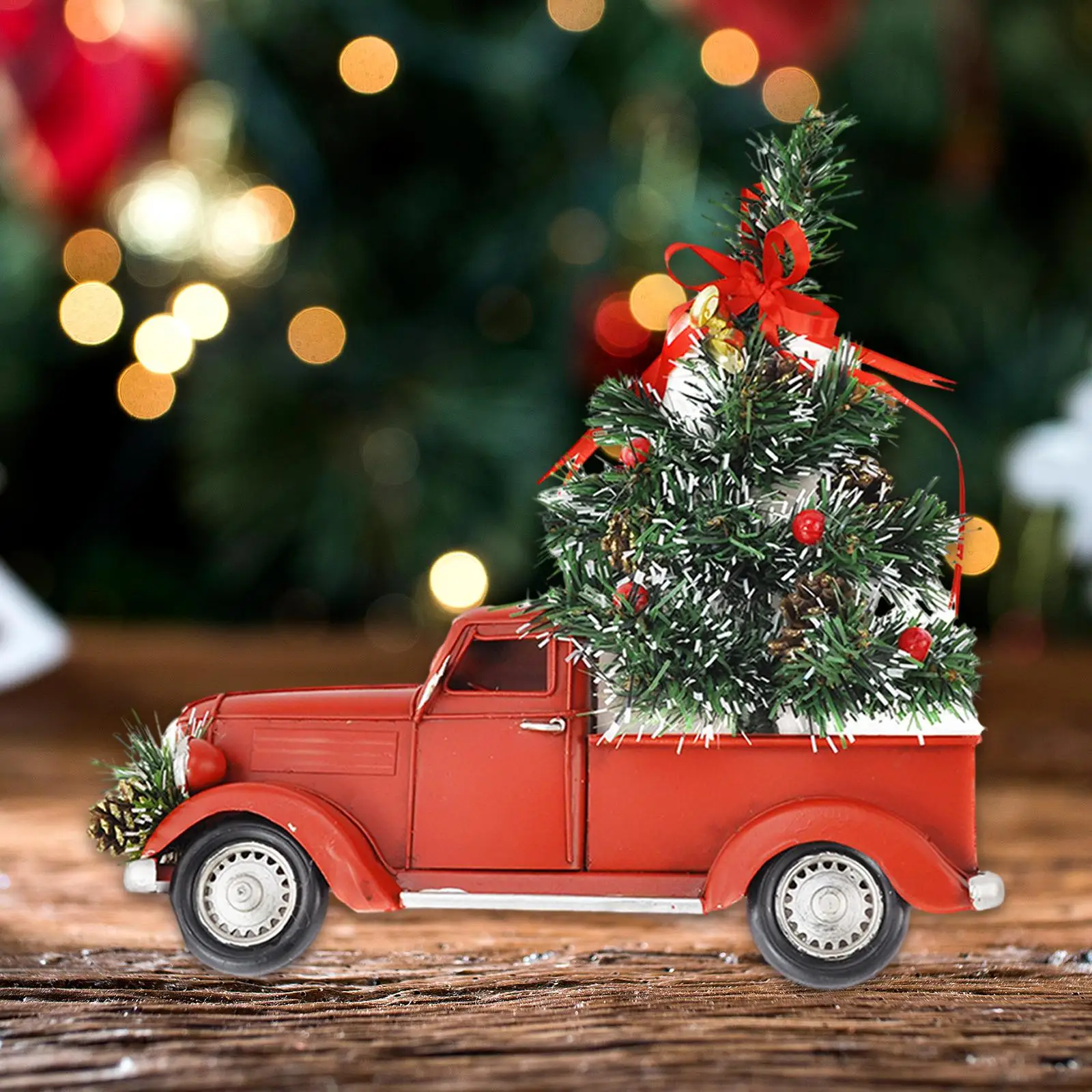 Metal Pickup Truck Car Model Home Decoration Truck Christmas Decoration for Fireplace Farmhouse Tabletop Christmas Decoration